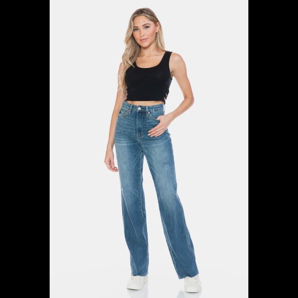 Judy Blue Full Size Tummy Control Cut Raw Hem Straight Jeans - Picture 5 of 12